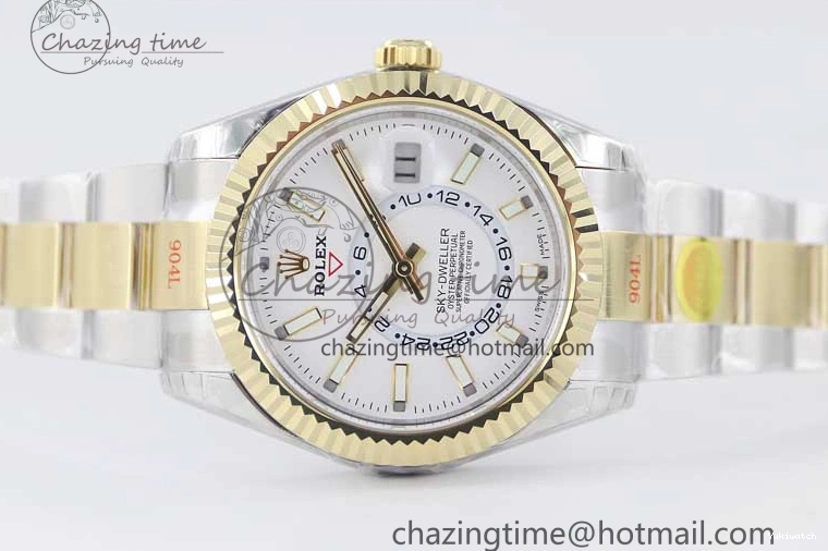 YG Asian SS Dial Edition Sky-Dweller Best 23J to 904L 1:1 Noob White on Bracelet 9001 SS YG 0301